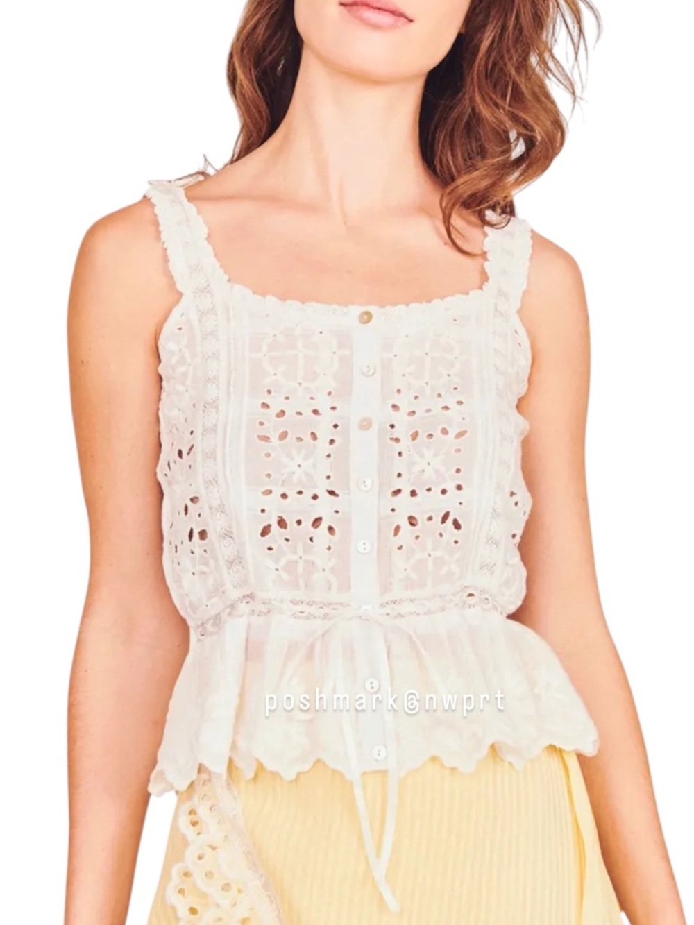 LoveShackFancy Luanne Eyelet Boho Tank Top Blouse White XS - Picture 2 of 12